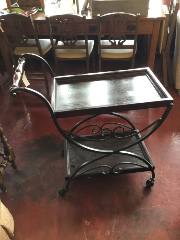 Vintage Bar Wood/Metal Brown Cart