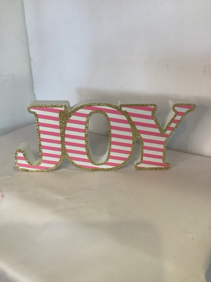 Sign Pink/white Wood Joy Holiday Item