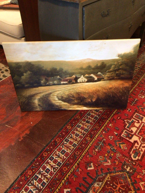 Yellow/Green Landscape Countryside Stretch Canvas Art