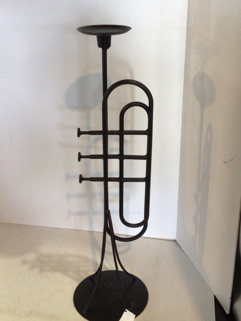Black Metal Trumpet Candle Holder