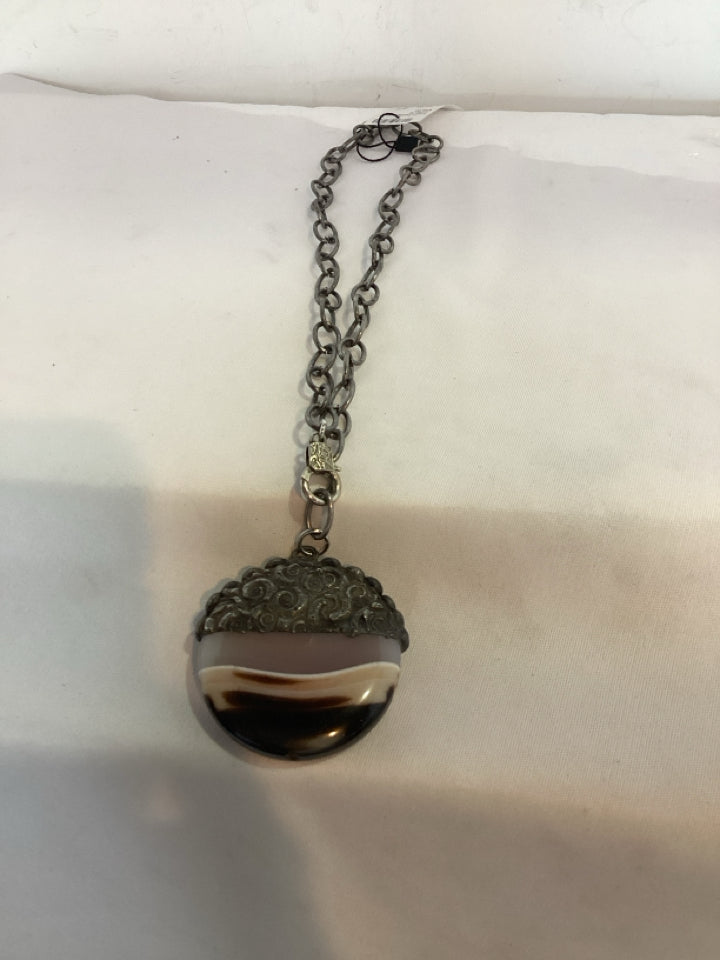 Stone Silver/Rose Agate Necklace