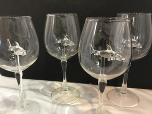 Set of 4 Clear Glass Shark Glasses