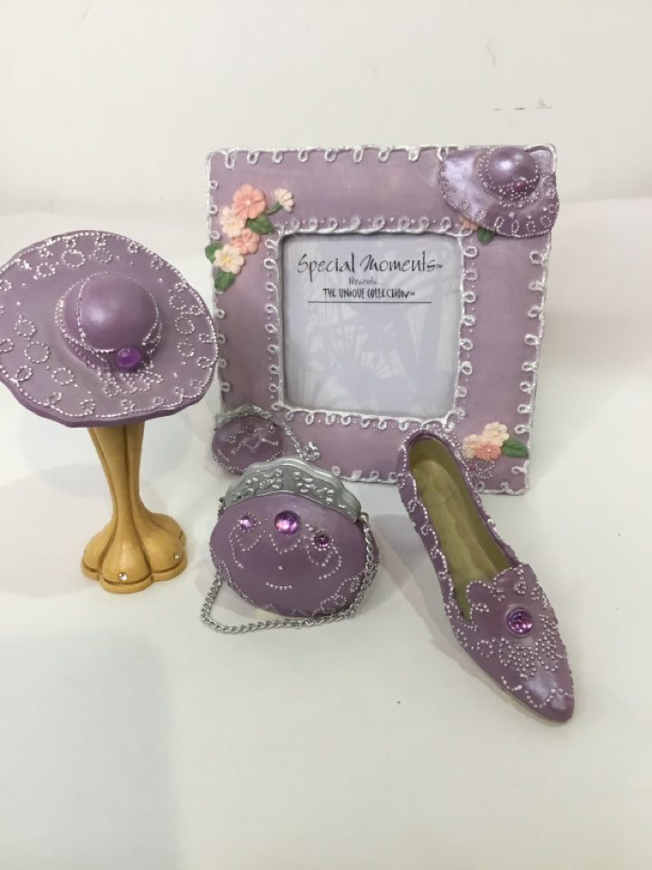 Frame Purple Resin Purse 4 Pieces Figurine