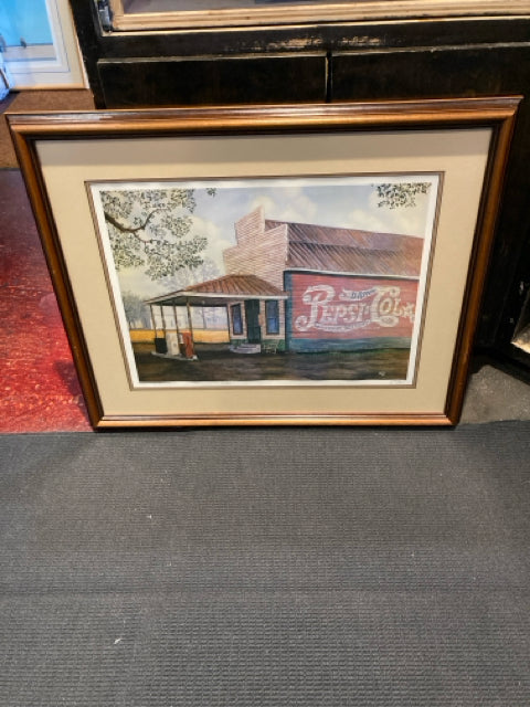 Signed Brown/Multi Gas Station Framed Art