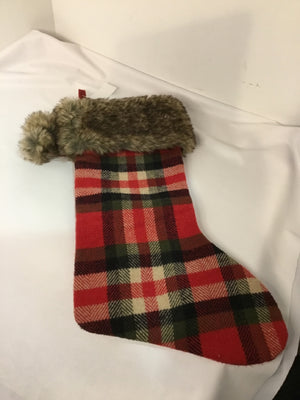 Stocking Brown/Red Polyester Plaid Holiday Item