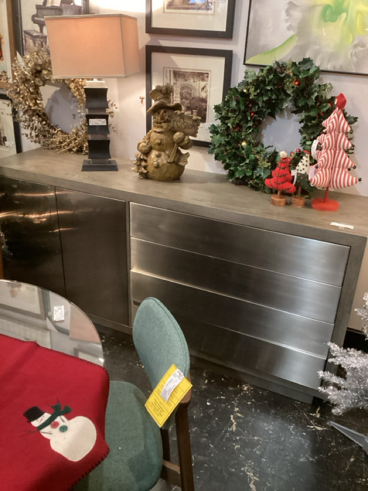 Bernhardt Wood Top Stainless Steel 4 Drawer 2 Door Gray Buffet/Sideboard