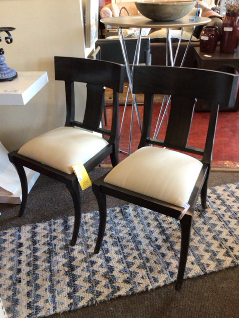Pair Wood Upholstered Seat Cream/Black Chair Set