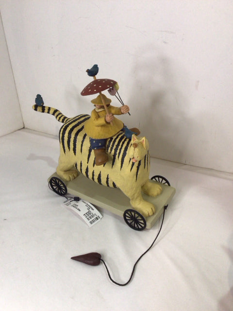 Williraye Studio Whimsical Tan/Black Resin Girl Cat Statue