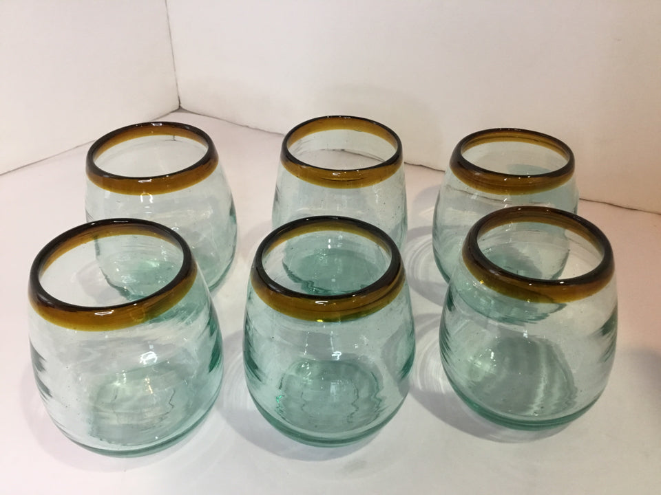 Set of 6 Blue/Brown Glass Glasses