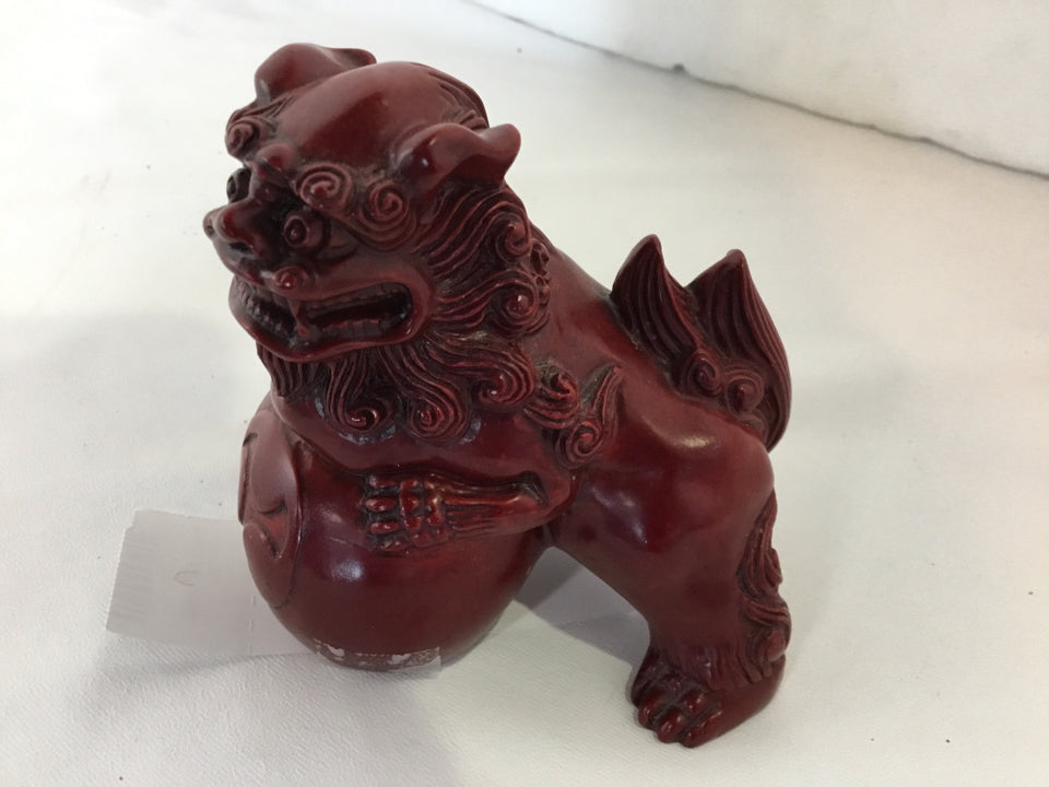 Red Wood Foo Dog Figurine