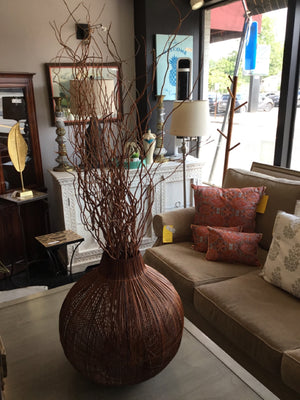 Brown Wicker W/Sticks Vase