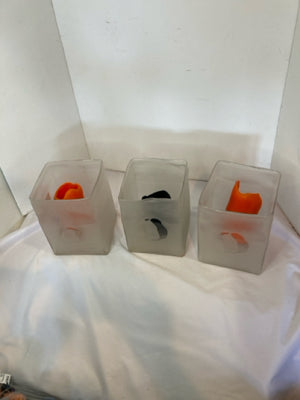 Halloween White Frosted Glass Set of 3 w/Candle Holiday Item
