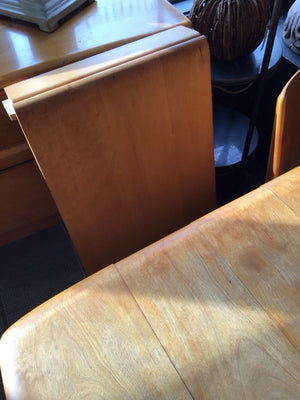 Heywood Wakefield 6 Chairs Wood w/Leaf Extendable Brown Table & Chairs