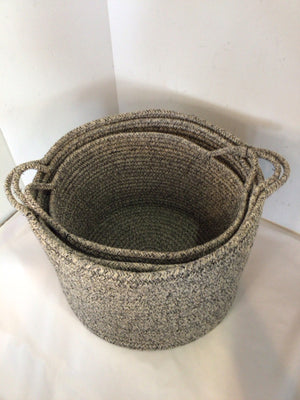 Set of 3 Blue/White Cotton Basket