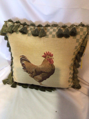 Green/Cream Cotton Chicken Tassel Pillow