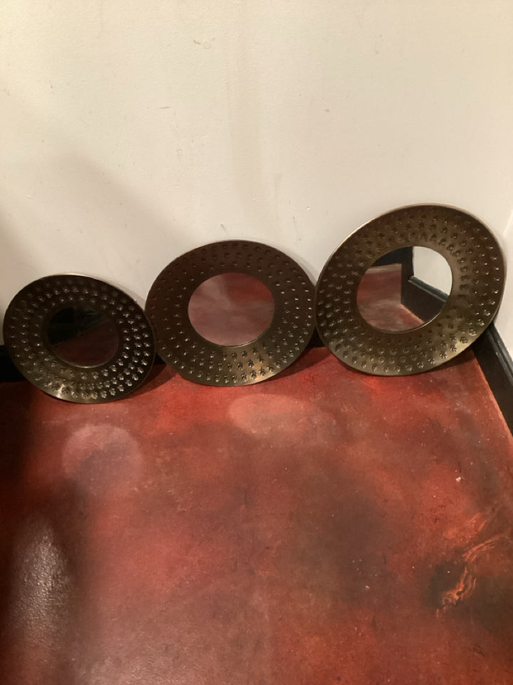 Set of 3 Bronze Metal Round Flowers Mirror