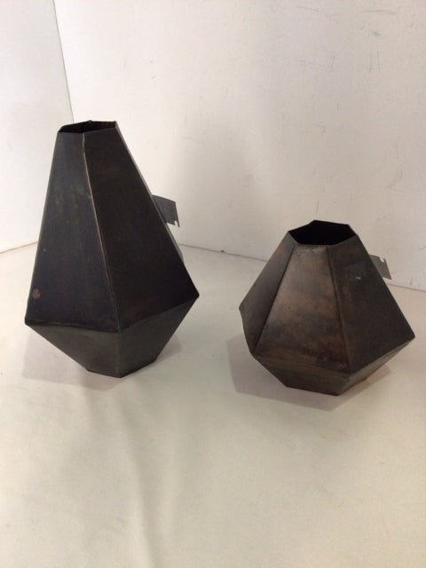 Pair Black Metal Geometric Vase
