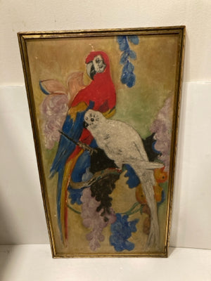 Signed Mid Century Muted Parrot Cocktail Framed Art