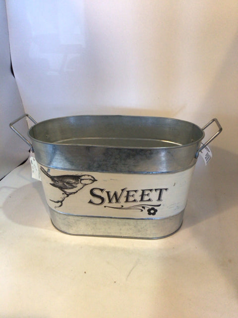 Silver/White Galvanized Bird Bucket