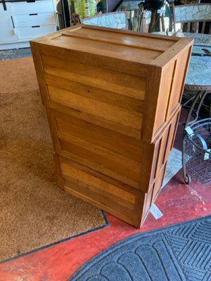 Vintage Set of 3 Wood Stacking Brown File Cabinet