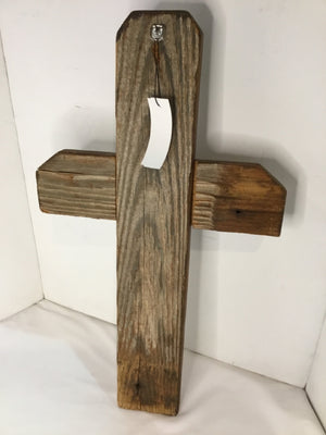 Wood/Metal Cross Brown/White Wall Decoration Art