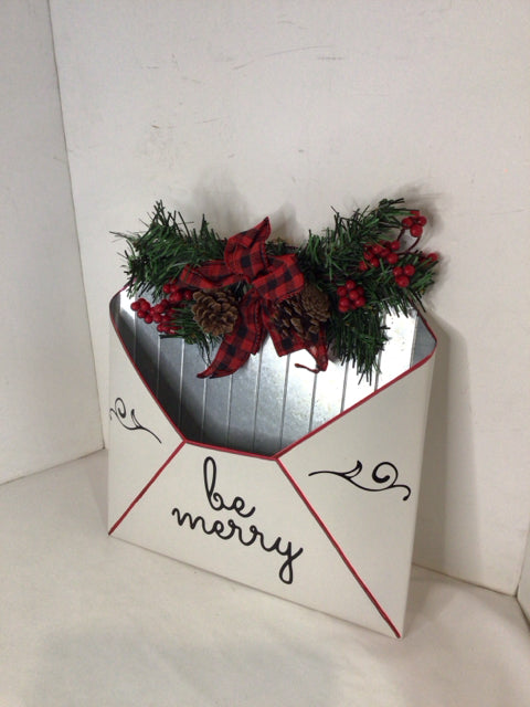 Wall Pocket White Metal Christmas Hanging Holiday Item