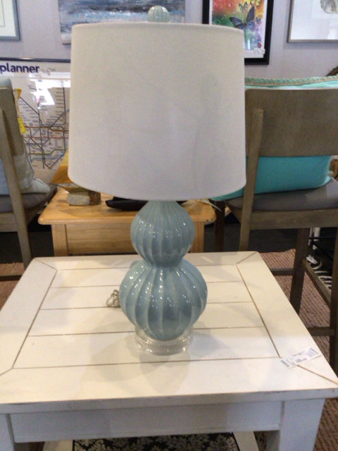 Aqua Ceramic Ribbed Lamp