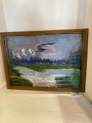 Blue/Green Painted Mountains Framed Art