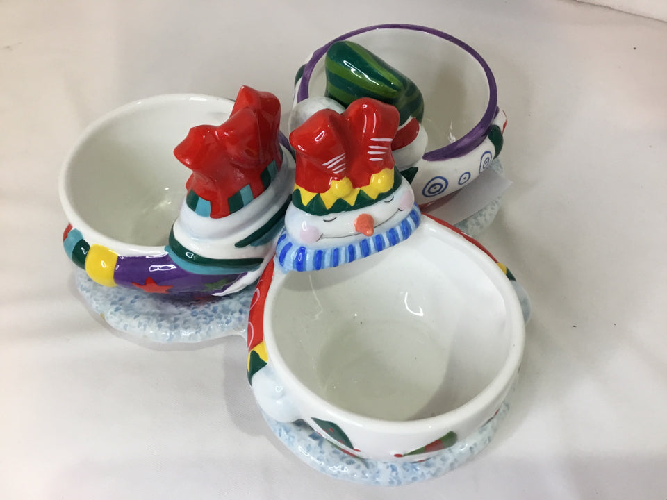 Bowl Multi-Color Ceramic Snowman Set of 3 Holiday Item