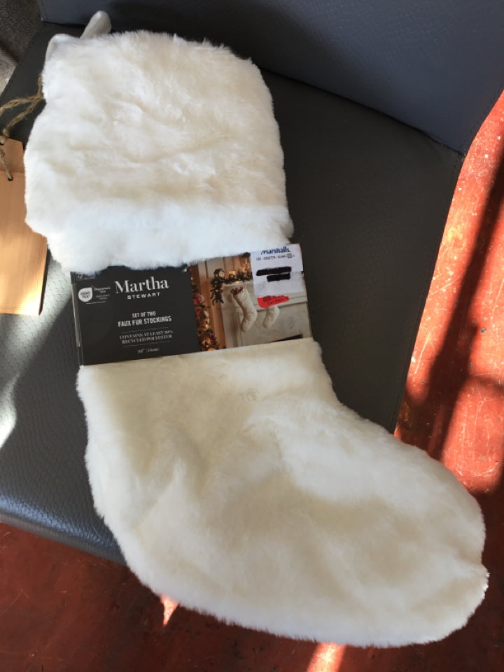 Stocking White Faux Fur Pair Holiday Item