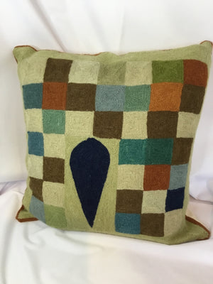 Crewel Green/Brown Geometric Pillow