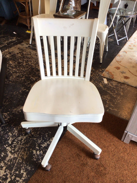 Vintage Desk Wood Rolling White Chair