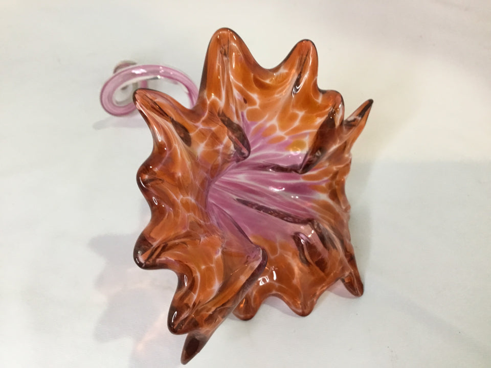 Hand Crafted Purple/Orange Glass Flower Orchid Figurine