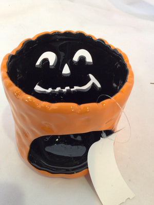 Halloween Orange Ceramic Candle Holder Pumpkin Holiday Item