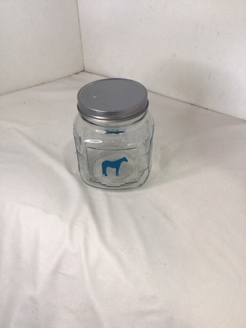 Clear/Blue Glass Horses Jar
