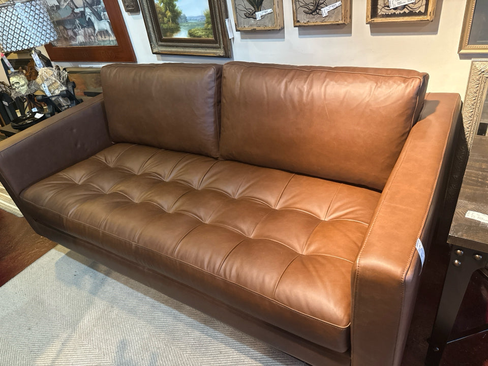 Poly & Bark Modern Leather Tufted Cognac Sofa/Couch 4P9LT8TS