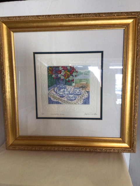 Signed Multi-Color Flowers Tea Party Framed Art
