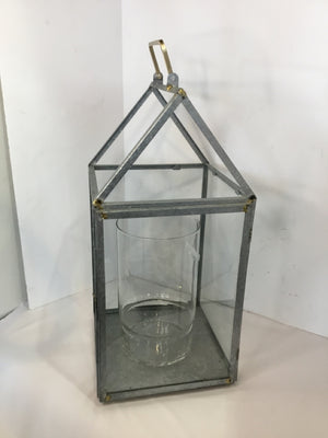 2 Piece Silver Metal/Glass Lantern