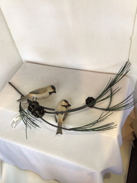 Metal/Wood Branch Bird Black/Multi Wall Decoration Art