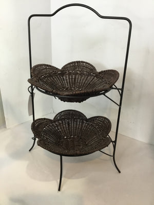 Tiered Brown/Black Metal/Wicker Fruit Basket