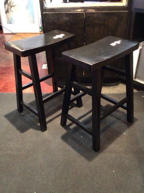Pair Wood Sling Black Barstool/Bar Stool