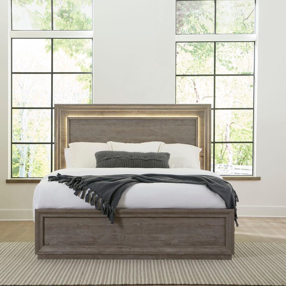 King Bison Commerce LLC Light up Wood Greige Bed 99F2TJNS
