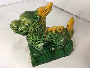 Oriental Green Ceramic Foo Dog Sancai Glaze Statue