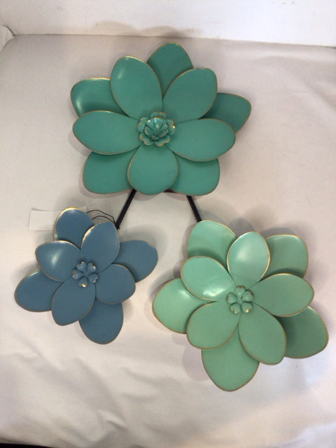Metal Flowers Blue/Green Wall Decoration Art