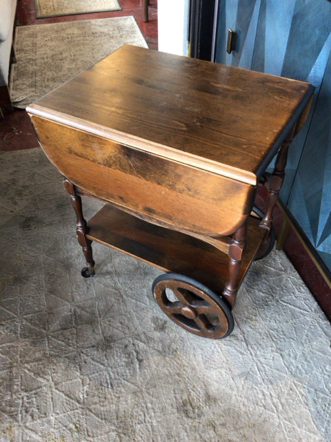 Vintage Tea Wood Drop Leaf Brown Cart