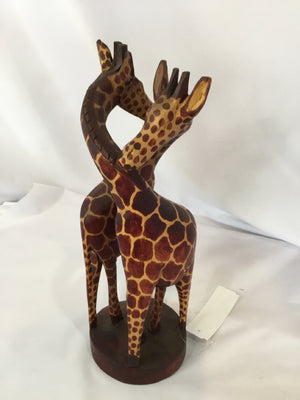 Carved Brown/Orange Wood Giraffe Statue