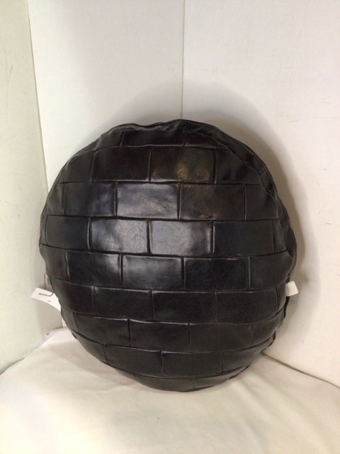 Black Leather Patchwork Round Pillow