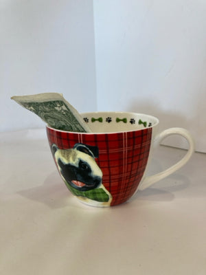 Mug Red/Green Bone China Pug Plaid Holiday Item