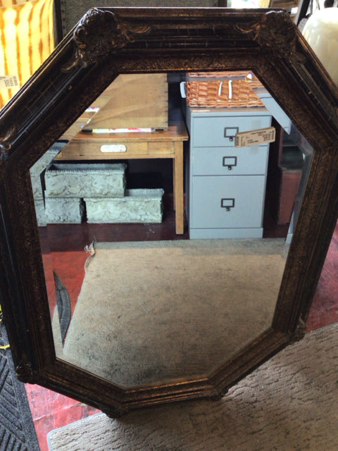 Ornate Black/Bronze Octagon Beveled Mirror