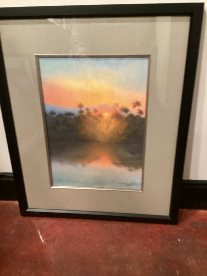 Signed Multi-Color Painting Sunset Framed Art